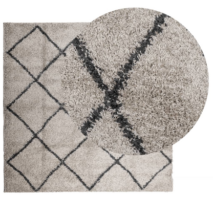 vidaXL Shaggy Rug PAMPLONA - Plush High Pile Rug, Modern Beige and Anthracite, 240x240 cm - BEYRUN