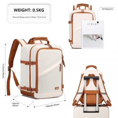 Kono Lightweight Cabin Bag - Water-Resistant Travel Backpack | Beige & Brown - BEYRUN