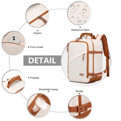 Kono Lightweight Cabin Bag - Water-Resistant Travel Backpack | Beige & Brown - BEYRUN