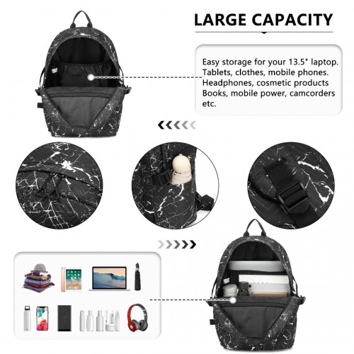 EQ2361 - Kono Water-Resistant School Backpack With Secure Laptop Compartment - Black - BEYRUN