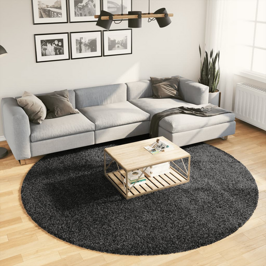 vidaXL Shaggy Rug PAMPLONA - 240 cm Round High Pile Modern Anthracite Area Rug, Soft and Comfortable - BEYRUN