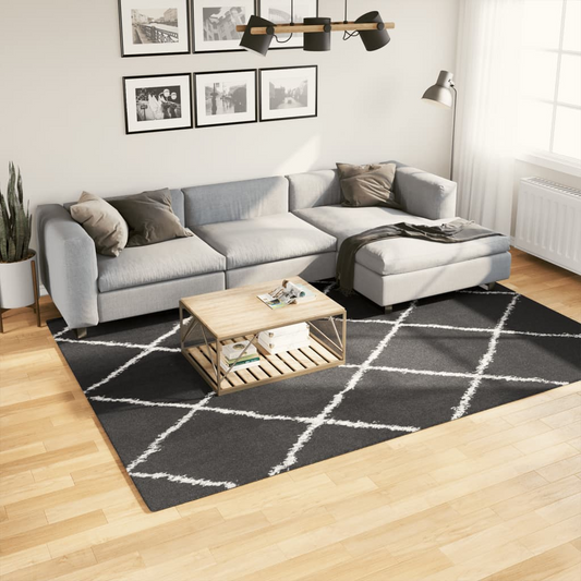 vidaXL Shaggy Rug PAMPLONA - High Pile Modern Black and Cream, Super Soft 200x280 cm Area Rug - BEYRUN