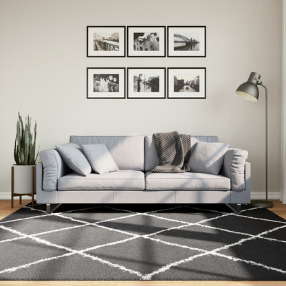 vidaXL Shaggy Rug PAMPLONA - Cozy High Pile Area Rug in Black and Cream 200x200 cm - BEYRUN