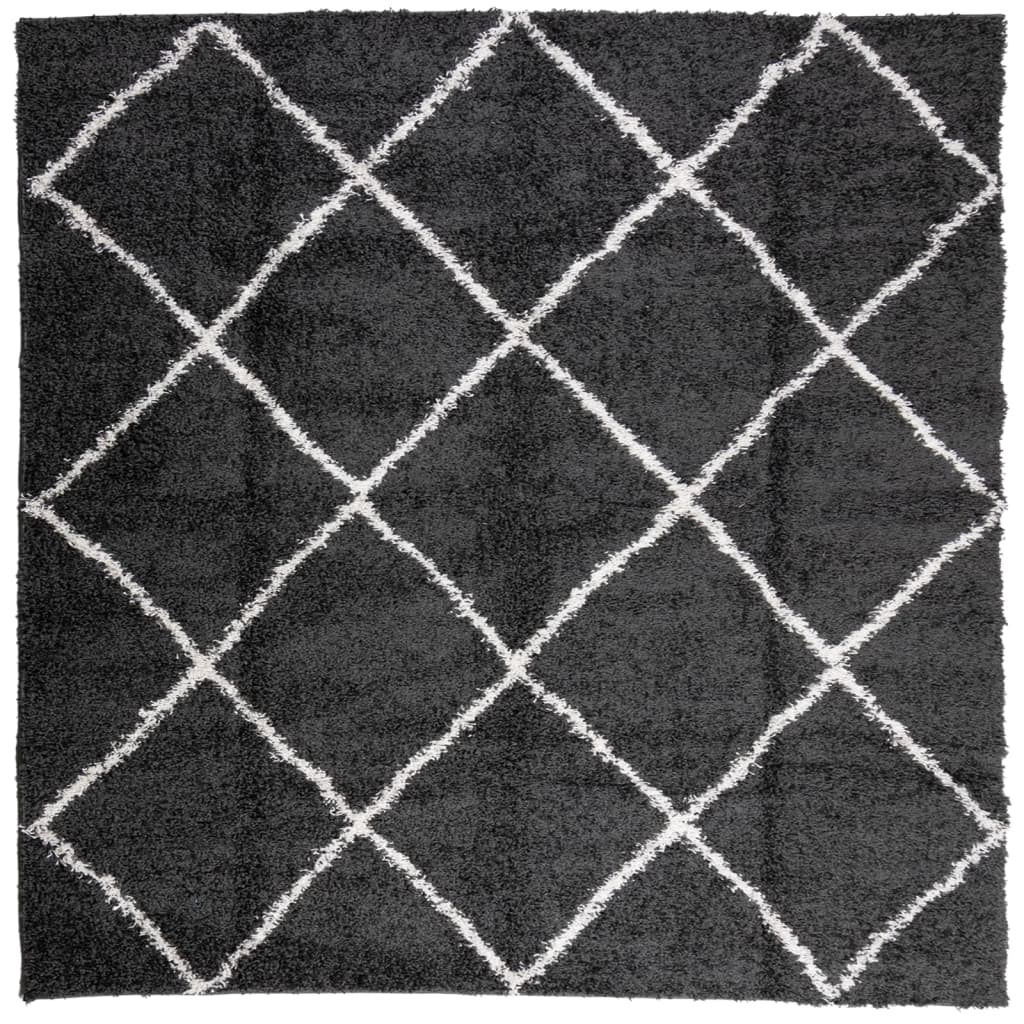 vidaXL Shaggy Rug PAMPLONA - Cozy High Pile Area Rug in Black and Cream 200x200 cm - BEYRUN