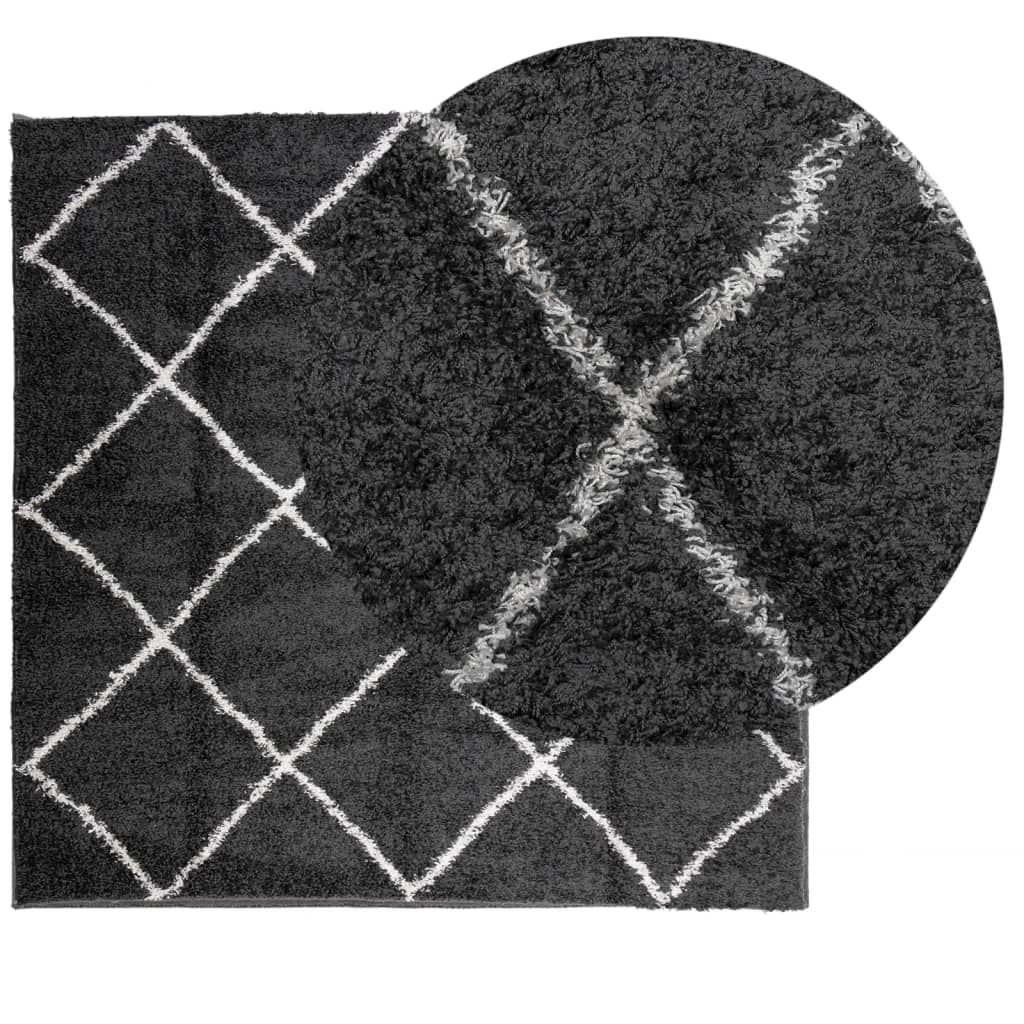 vidaXL Shaggy Rug PAMPLONA - Cozy High Pile Area Rug in Black and Cream 200x200 cm - BEYRUN