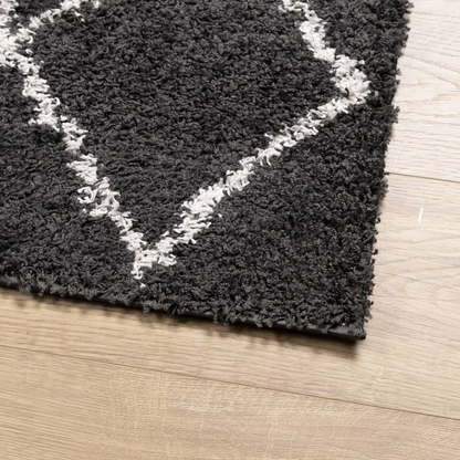 vidaXL Shaggy Rug PAMPLONA - Cozy High Pile Area Rug in Black and Cream 200x200 cm - BEYRUN