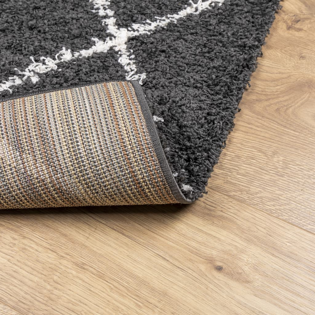 vidaXL Shaggy Rug PAMPLONA - Cozy High Pile Area Rug in Black and Cream 200x200 cm - BEYRUN