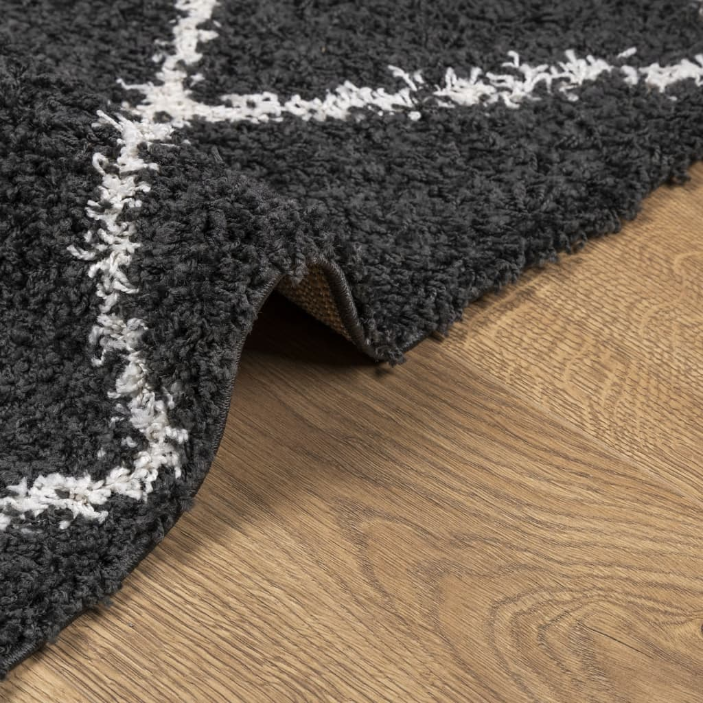 vidaXL Shaggy Rug PAMPLONA - Cozy High Pile Area Rug in Black and Cream 200x200 cm - BEYRUN