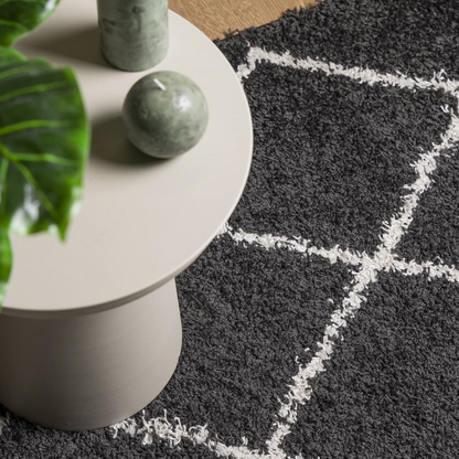 vidaXL Shaggy Rug PAMPLONA - Cozy High Pile Area Rug in Black and Cream 200x200 cm - BEYRUN