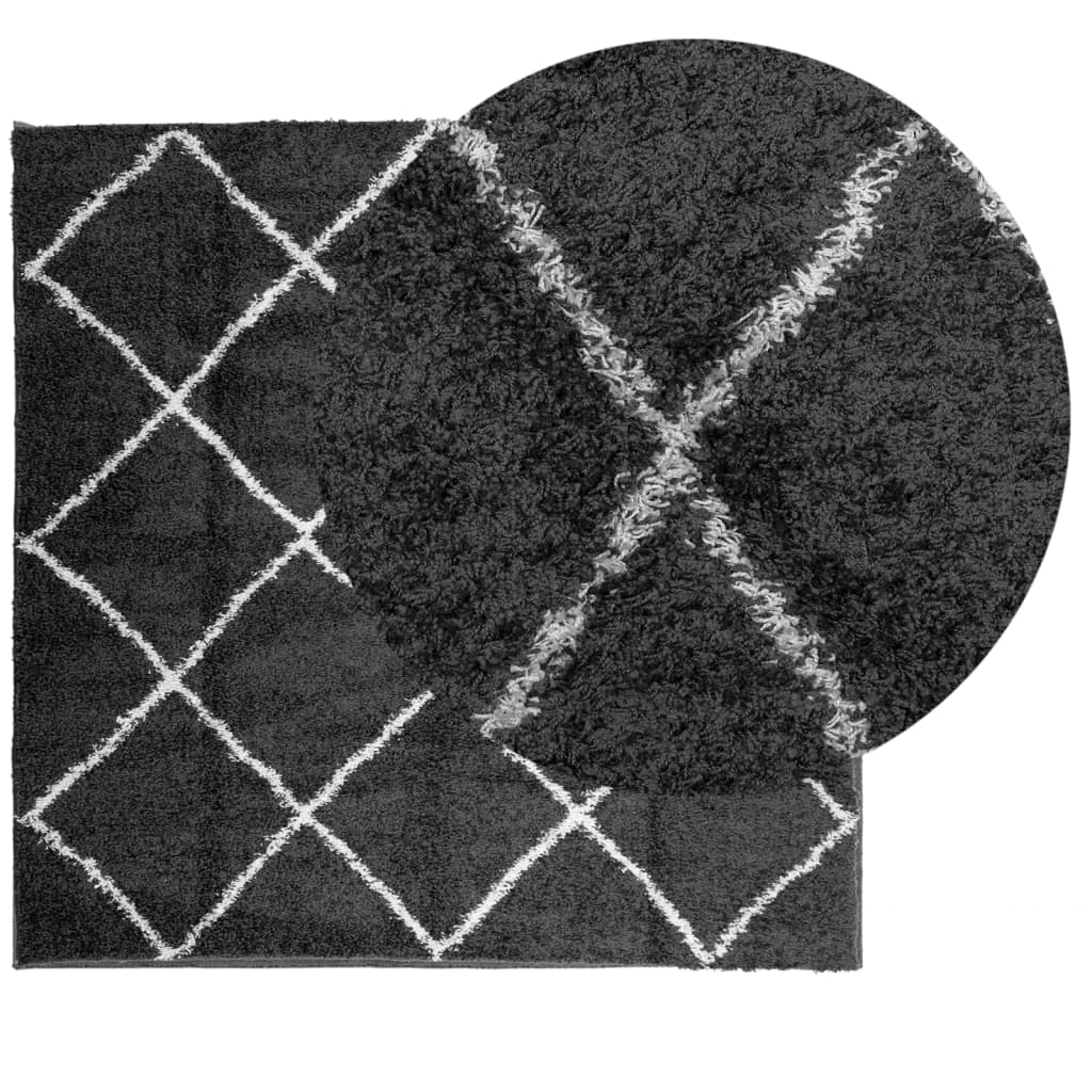 vidaXL Shaggy Rug PAMPLONA - Modern High Pile, Black and Cream, 160x160 cm - BEYRUN