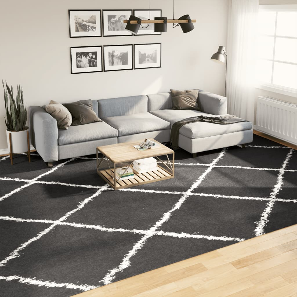 vidaXL Shaggy Rug PAMPLONA High Pile Modern Black and Cream - 300x400 cm | Cozy & Stylish Home Decor - BEYRUN