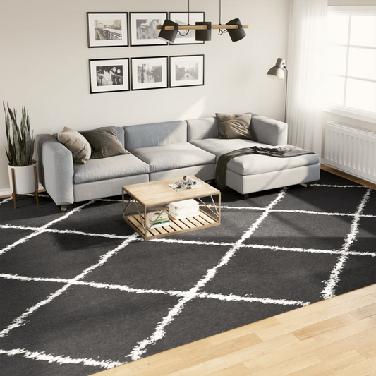 vidaXL Shaggy Rug PAMPLONA High Pile Modern Black and Cream - 300x400 cm | Cozy & Stylish Home Decor - BEYRUN