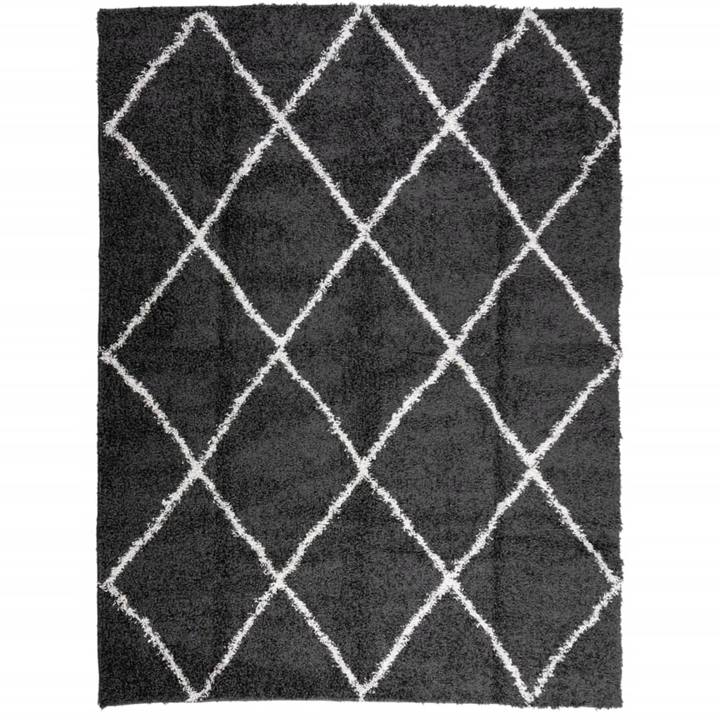 vidaXL Shaggy Rug PAMPLONA High Pile Modern Black and Cream - 300x400 cm | Cozy & Stylish Home Decor - BEYRUN