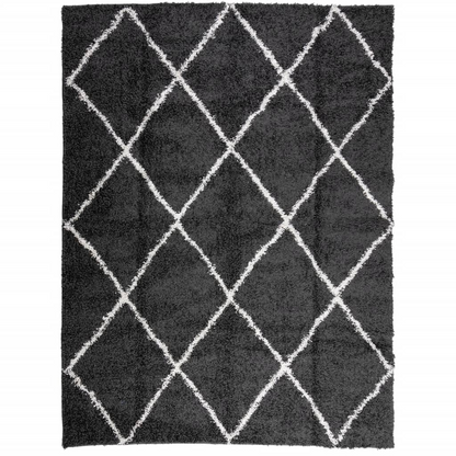 vidaXL Shaggy Rug PAMPLONA High Pile Modern Black and Cream - 300x400 cm | Cozy & Stylish Home Decor - BEYRUN