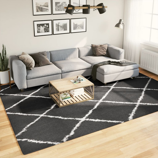 vidaXL Shaggy Rug PAMPLONA High Pile Modern Black and Cream 240x340 cm - Cozy & Stylish - BEYRUN