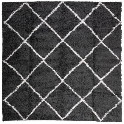 vidaXL Shaggy Rug PAMPLONA - High Pile Modern Area Rug, Black & Cream, 240x240 cm | Cozy, Stylish for Living Room or Bedroom - BEYRUN