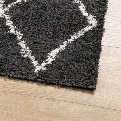 vidaXL Shaggy Rug PAMPLONA - High Pile Modern Area Rug, Black & Cream, 240x240 cm | Cozy, Stylish for Living Room or Bedroom - BEYRUN