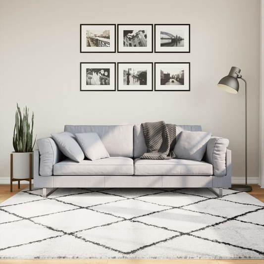 vidaXL Shaggy Rug PAMPLONA - Luxuriously Soft High Pile Modern Rug in Cream and Black - 200x200 cm - BEYRUN