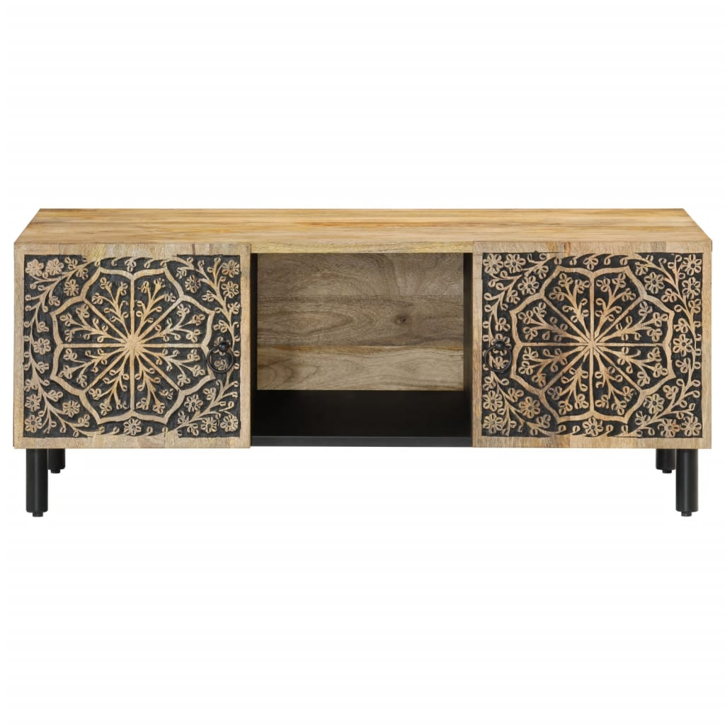 vidaXL Solid Mango Wood Coffee Table with Hand-Carved Floral Patterns | 100x54x40 cm | Sturdy & Elegant Living Room Centerpiece - BEYRUN