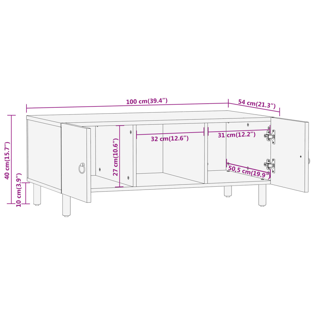 vidaXL Solid Mango Wood Coffee Table with Hand-Carved Floral Patterns | 100x54x40 cm | Sturdy & Elegant Living Room Centerpiece - BEYRUN