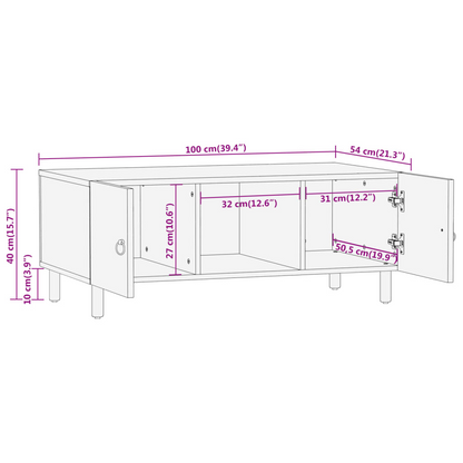 vidaXL Solid Mango Wood Coffee Table with Hand-Carved Floral Patterns | 100x54x40 cm | Sturdy & Elegant Living Room Centerpiece - BEYRUN