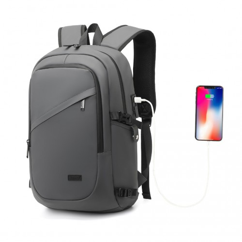 EM2349 - Kono PVC Coated Water-Resistant Tech Backpack With USB Charging Port - Grey - BEYRUN