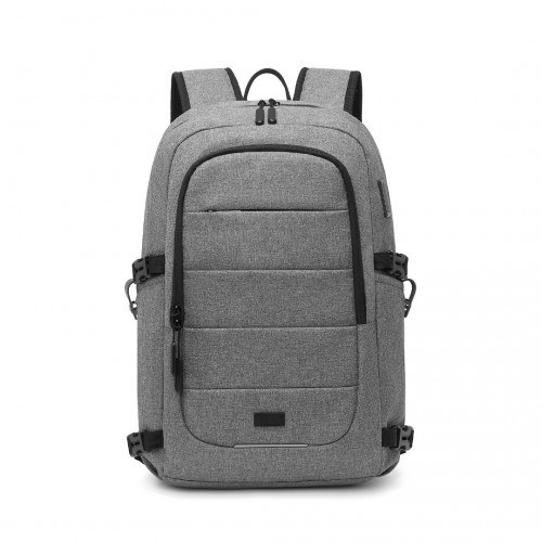 EM2347 - Kono Multi-Compartment Water-Resistant Backpack With USB Charging Port - Grey - BEYRUN