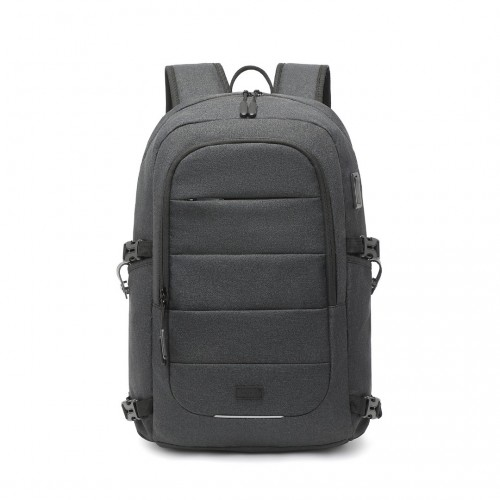 EM2347 - Kono Multi-Compartment Water-Resistant Backpack With USB Charging Port - Black - BEYRUN