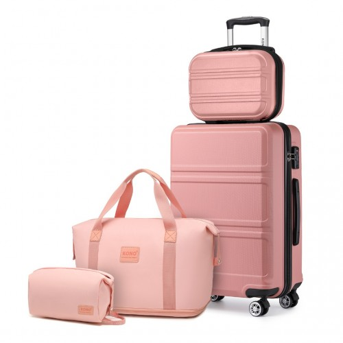 Kono ABS 4 Wheel Suitcase Set - Pink | Includes Vanity Case, Weekend Bag & Toiletry Bag - BEYRUN