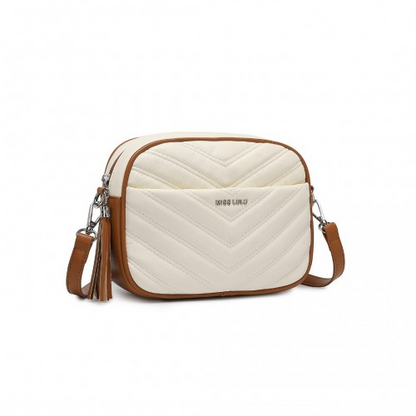 Miss LuLu Lightweight Quilted Leather Cross body Bag - Beige and Brown | Stylish & Compact - BEYRUN