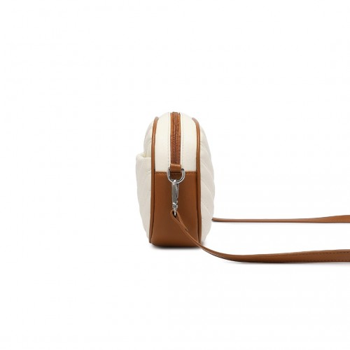 Miss LuLu Lightweight Quilted Leather Cross body Bag - Beige and Brown | Stylish & Compact - BEYRUN