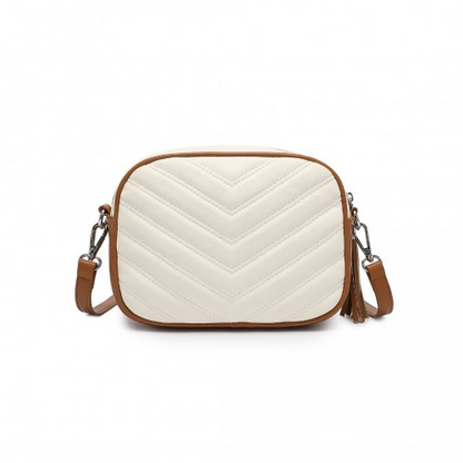 Miss LuLu Lightweight Quilted Leather Cross body Bag - Beige and Brown | Stylish & Compact - BEYRUN