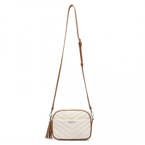 Miss LuLu Lightweight Quilted Leather Cross body Bag - Beige and Brown | Stylish & Compact - BEYRUN