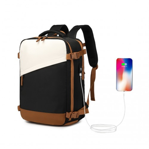 S2362 - Water-Resistant Functional Backpack With Shoe Compartment And USB Charging Port - Black - BEYRUN