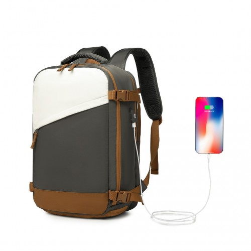 S2362 - Water-Resistant Functional Backpack With Shoe Compartment And USB Charging Port - Grey - BEYRUN