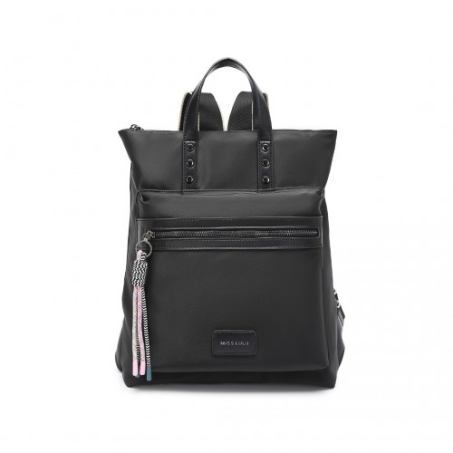 LT2355 - Miss Lulu Signature Style Backpack With Unique Details - Black - BEYRUN