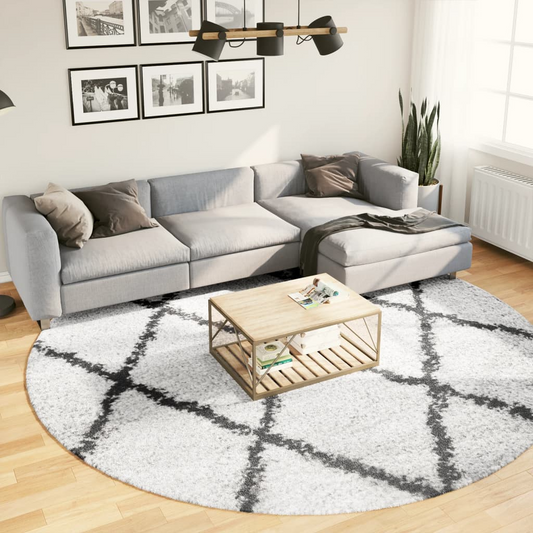 vidaXL Shaggy Rug PAMPLONA - Luxurious High Pile Modern Area Rug - Cream and Black - Soft and Fluffy - Durable - Easy to Clean - Ø 280 cm - BEYRUN