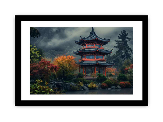 Maple Mountain Pagoda Framed Print - Elegant Wall Art Decor - BEYRUN