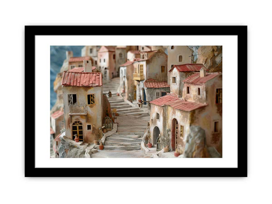 The Greek Village Framed Print - High Quality Archival Paper & Pine Wood Frame - BEYRUN