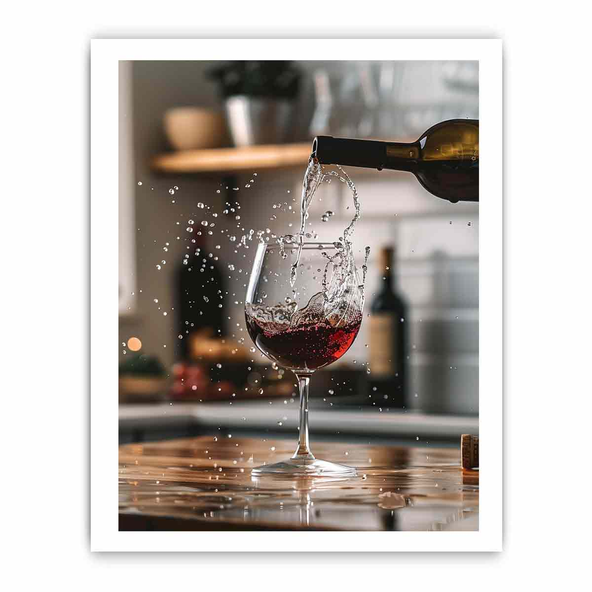 Red Wine Framed Print - High Quality, Archival Paper with Radiata Pine Wood Frame - BEYRUN