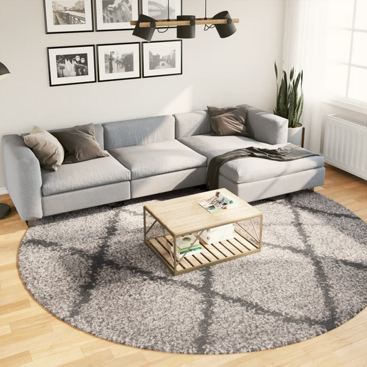 vidaXL Shaggy Rug PAMPLONA - Premium High Pile Rug, Beige & Anthracite, Ø 280 cm - Luxurious Comfort for Your Home - BEYRUN