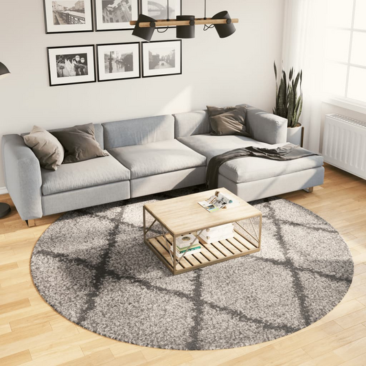 vidaXL Shaggy Rug PAMPLONA - High Pile, Modern Beige & Anthracite, Ø 240 cm – Soft, Cozy & Durable - BEYRUN