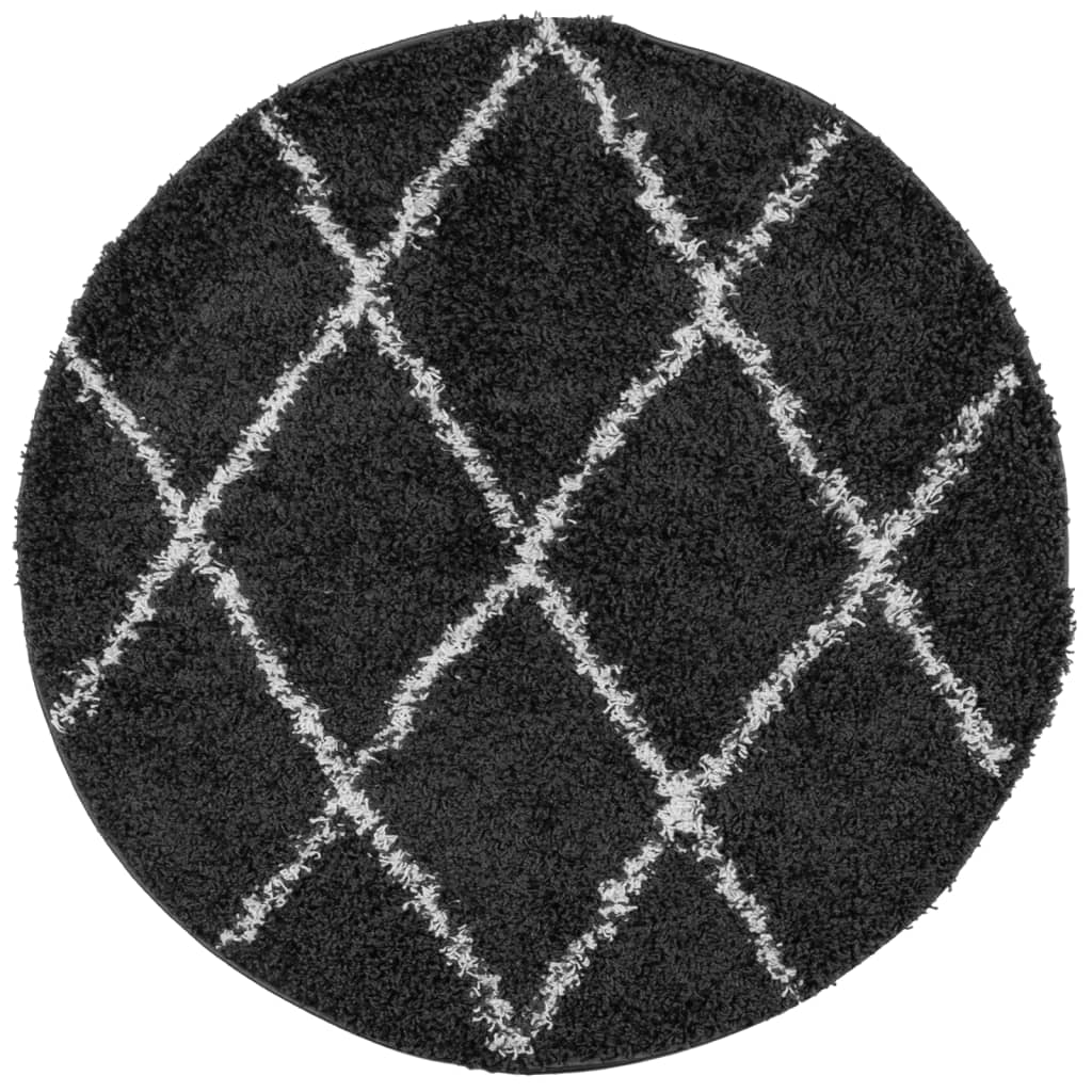 vidaXL PAMPLONA High Pile Shaggy Rug, Modern Black and Cream, Ø 240 cm - Luxurious and Cozy Area Rug - BEYRUN