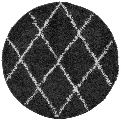 vidaXL PAMPLONA High Pile Shaggy Rug, Modern Black and Cream, Ø 240 cm - Luxurious and Cozy Area Rug - BEYRUN