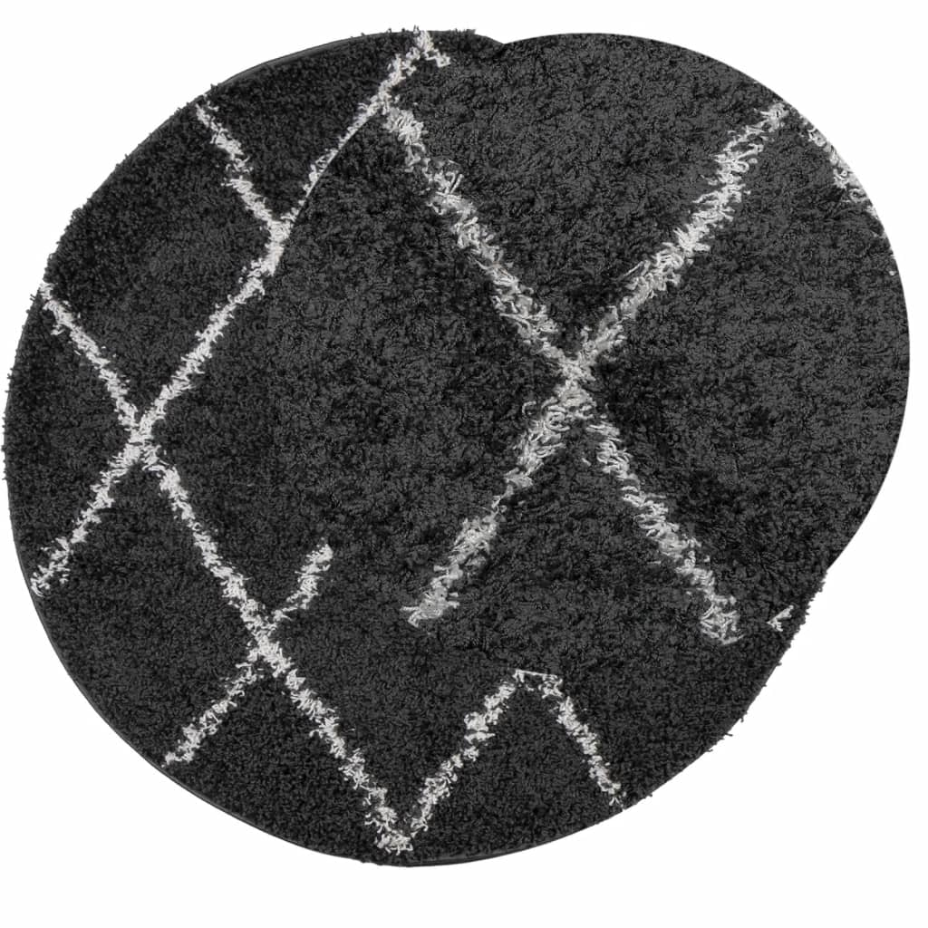 vidaXL PAMPLONA High Pile Shaggy Rug, Modern Black and Cream, Ø 240 cm - Luxurious and Cozy Area Rug - BEYRUN