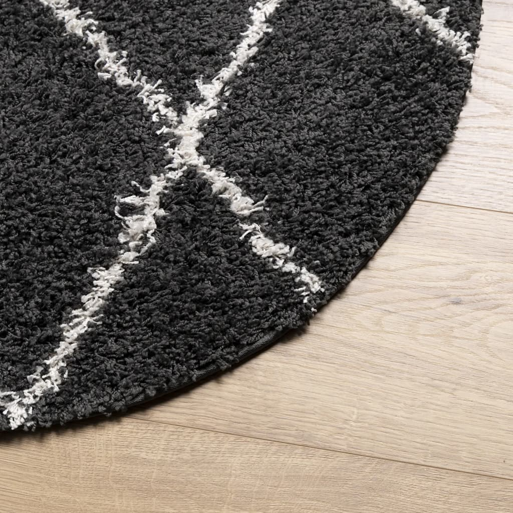 vidaXL PAMPLONA High Pile Shaggy Rug, Modern Black and Cream, Ø 240 cm - Luxurious and Cozy Area Rug - BEYRUN