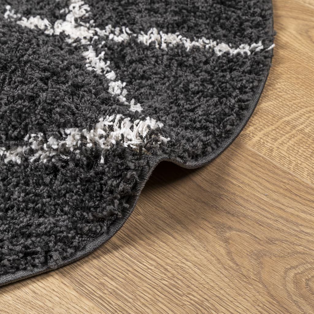 vidaXL PAMPLONA High Pile Shaggy Rug, Modern Black and Cream, Ø 240 cm - Luxurious and Cozy Area Rug - BEYRUN