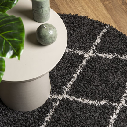 vidaXL PAMPLONA High Pile Shaggy Rug, Modern Black and Cream, Ø 240 cm - Luxurious and Cozy Area Rug - BEYRUN