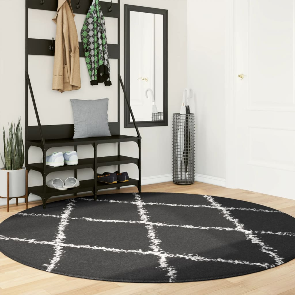 Luxury vidaXL Shaggy Rug PAMPLONA - High Pile, Modern Design, Black & Cream, Ø 200 cm - BEYRUN