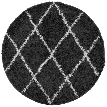 Luxury vidaXL Shaggy Rug PAMPLONA - High Pile, Modern Design, Black & Cream, Ø 200 cm - BEYRUN